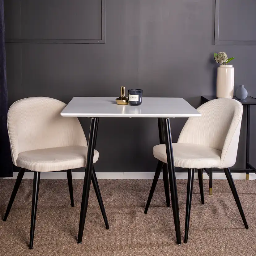 Polar Dining Table 75x75 cm+Velvet Dining Chair Beige
