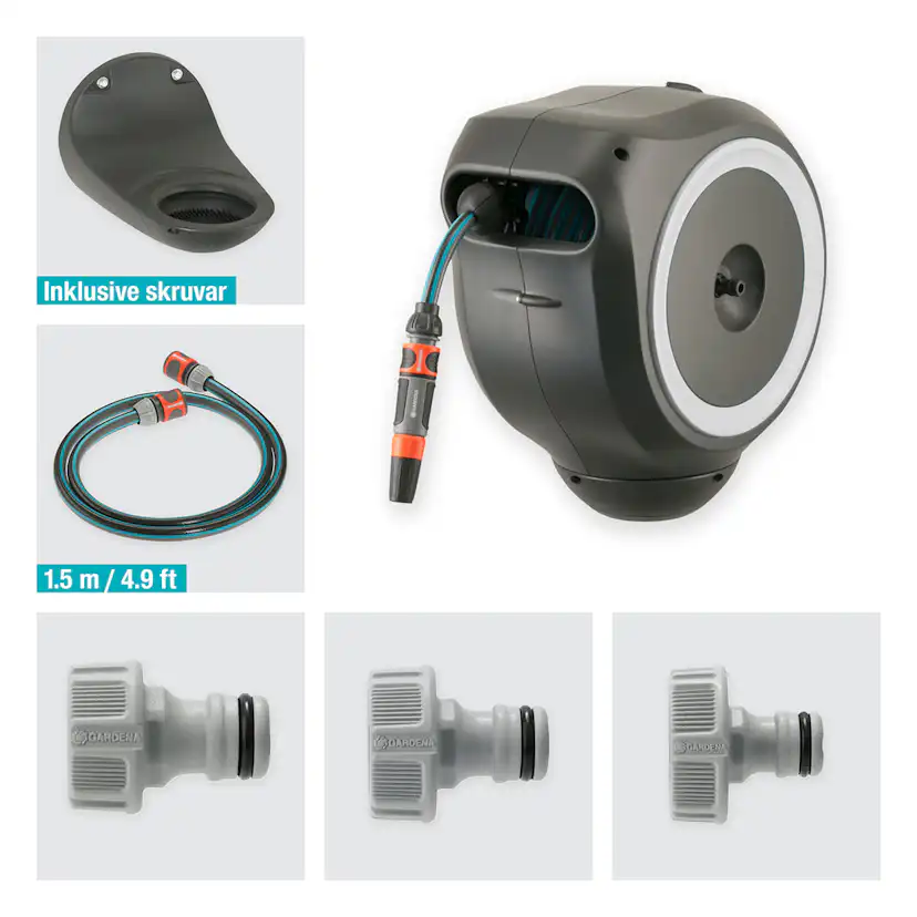 Slangbox Gardena RollUp S 15 m Vit