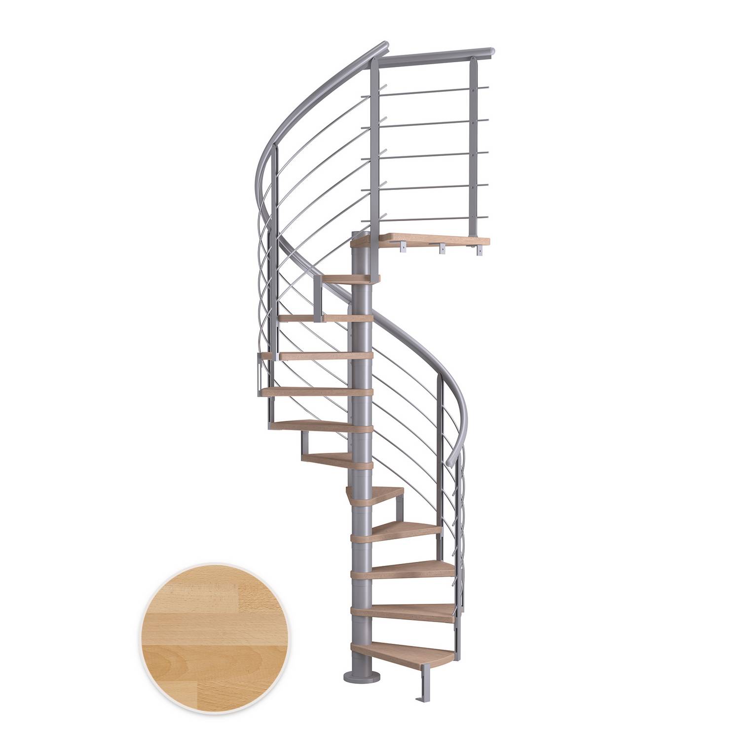MONTREAL spiral bok oljad pearl grey DESIGN 14T Ø120 Pearl Grey, D: 1200 mm, Golv till golv höjd: 3120-3570 mm, 14+1 steg