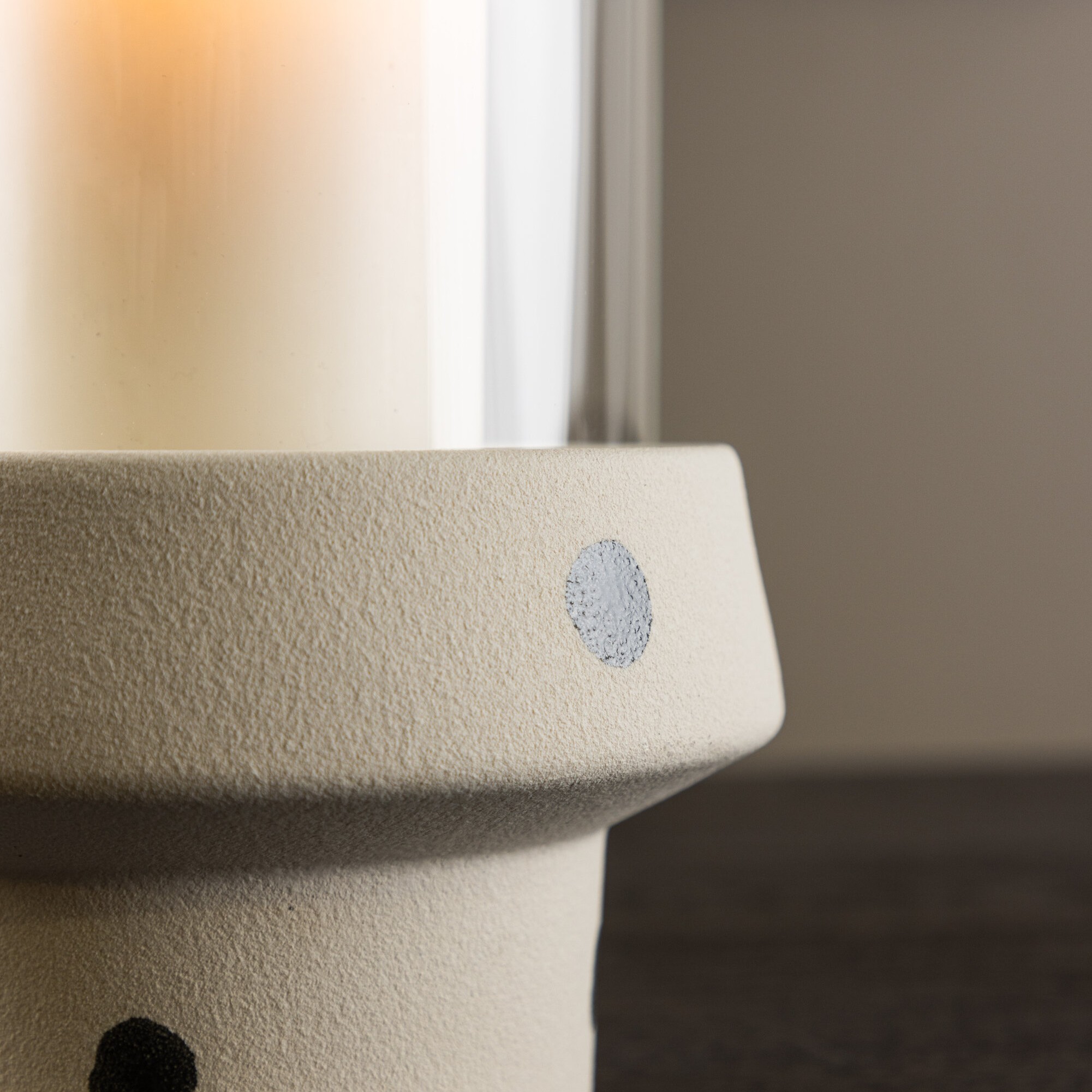 Davida Lantern -  White/Black Dots/Clear Glass - 15*H29cm Vit/Svart, Diamater: 150 mm