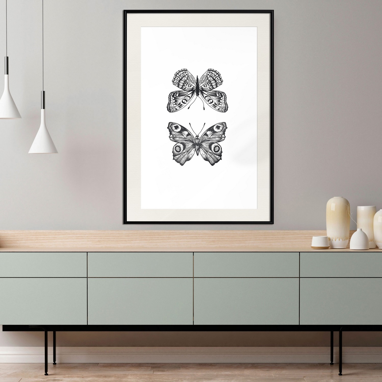 Affisch - Two Butterflies [Poster] 30x45 Svart ram med passepartout, 30x45 cm