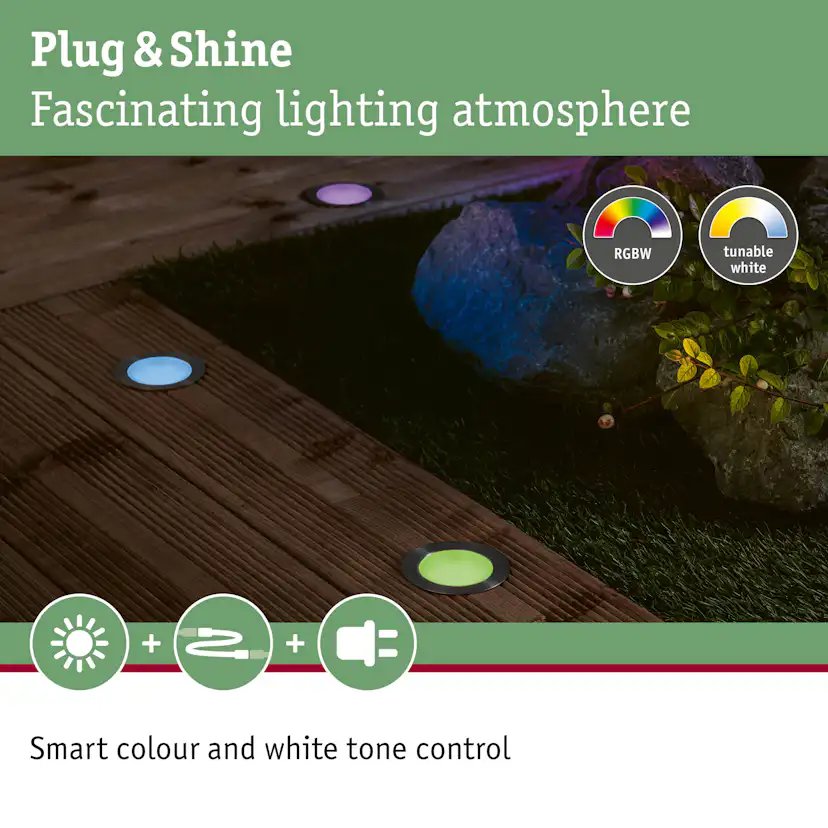 LED Infälld Markbelysning Paulmann Plug & Shine Smart Home Zigbee 3.0 Floor Profil IP67 RGBW+ 2W 3-pack