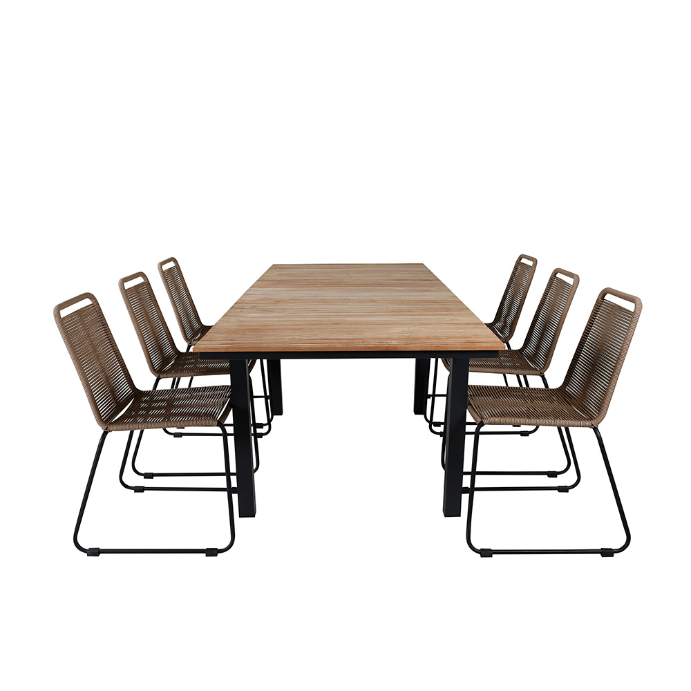 MexicoTable160/240*90-LindosStackingChair-Alu/LatteRope_6 Beige