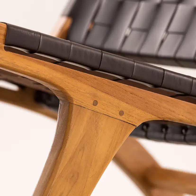 Loungestol Vind Rike Fåtölj i Brun Konstläder & Teak