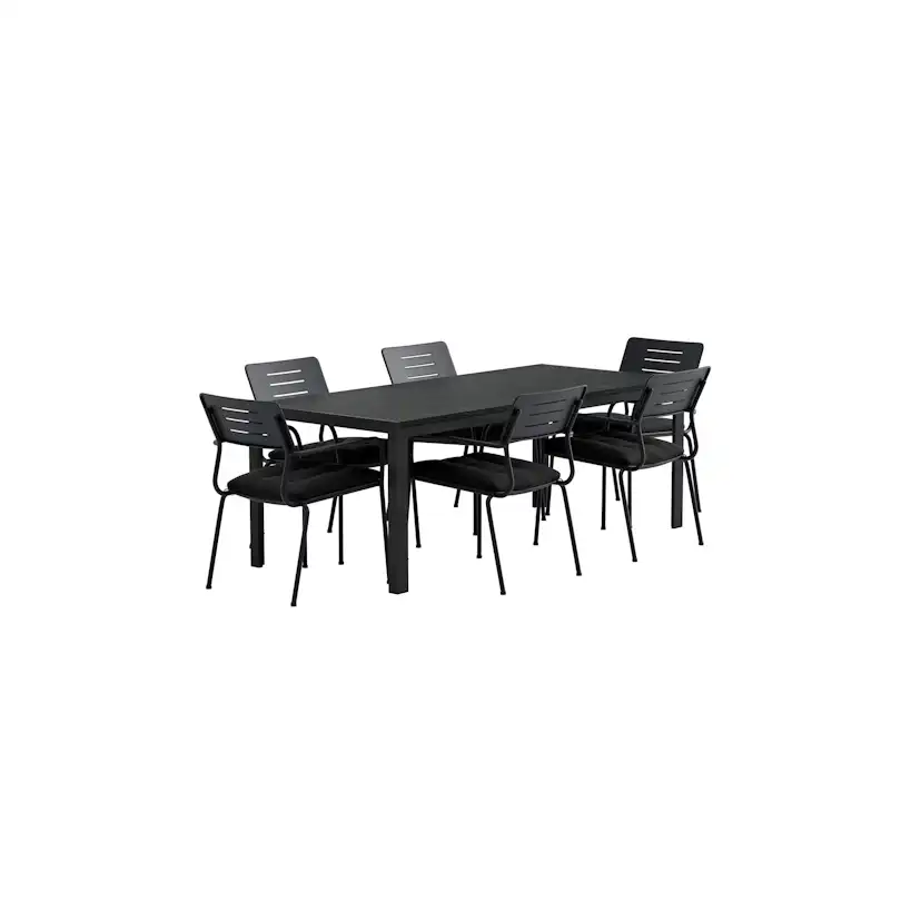 Matgrupp Utomhus Venture Home Mirko 90x205 cm med 6 st Nicke Trädgårdsstolar