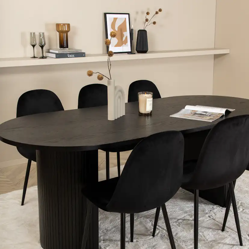 Matgrupp Venture Home Bianca Svart med 6 Pobbie Stolar Sammet