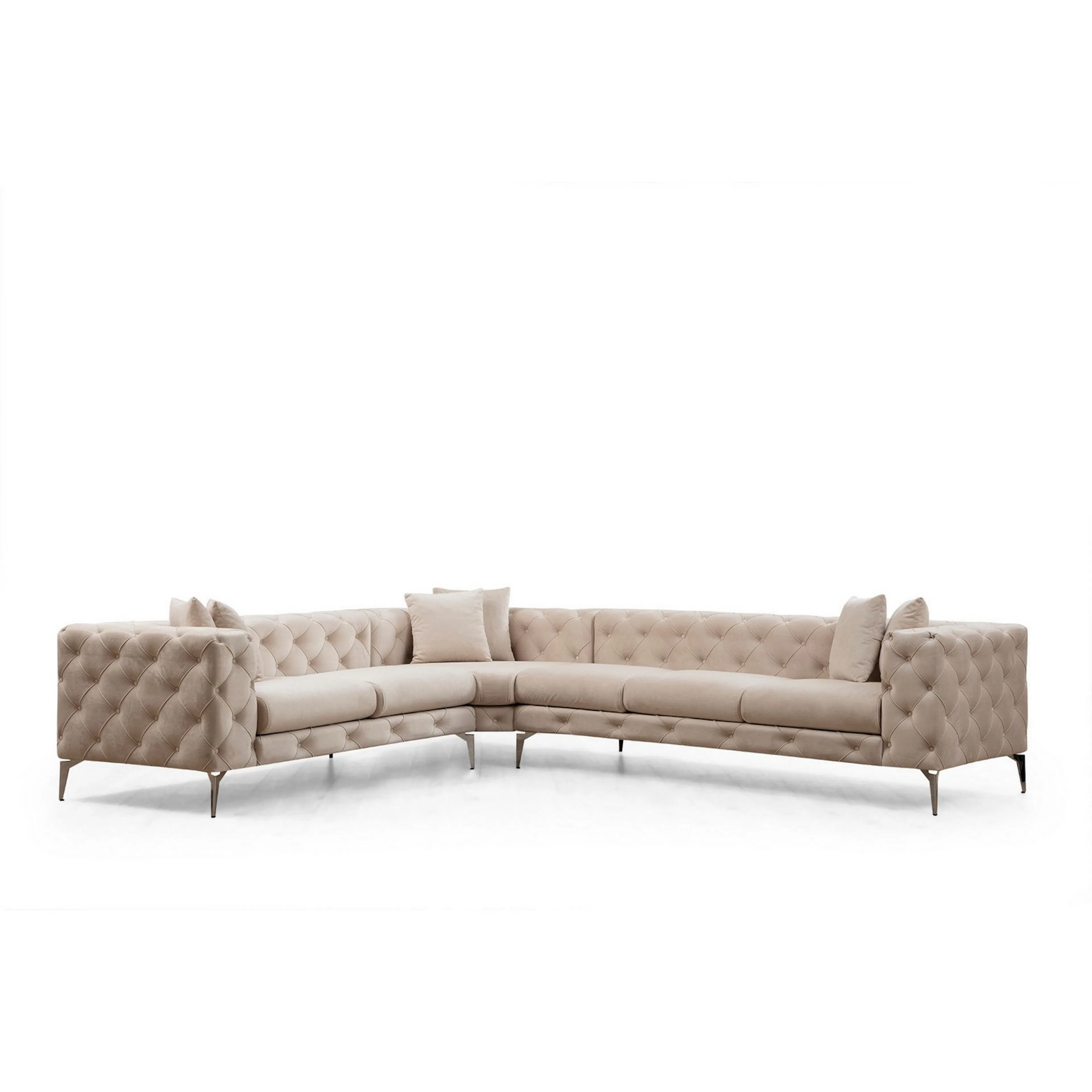 Beachport Hörnsoffa 6-sits Beige Sammet, L-formad/Vänstersvängd