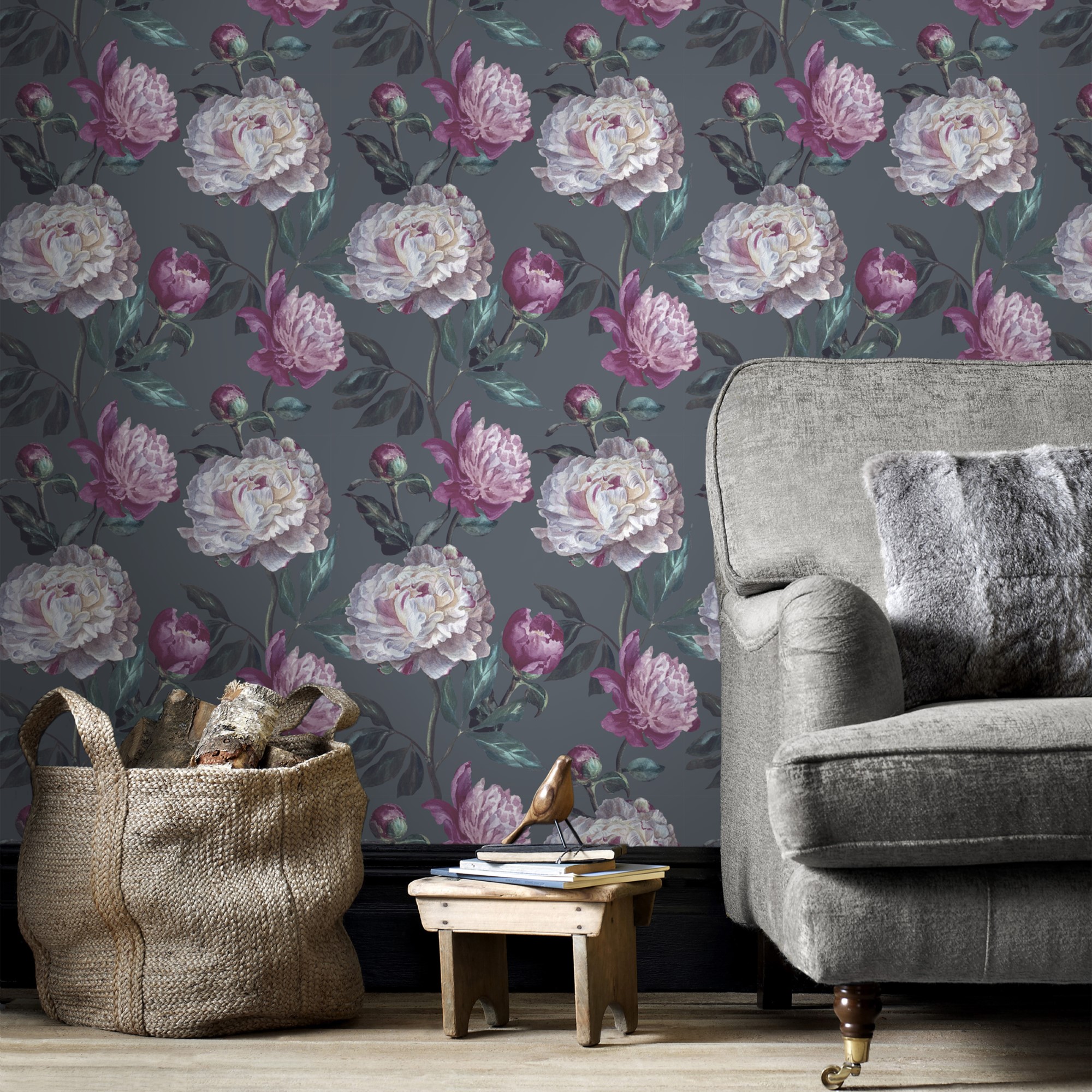 Tapet WOW Peony Mångfärgad