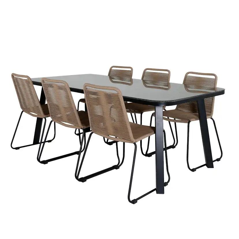 Paola Dining Table - Black Steel / Nature Wicker - 200*100+L Latte