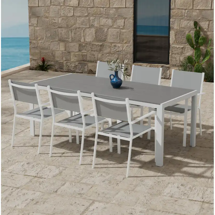 Break Table - Grey with 6 Copacabana Chair - Grey Färg: Grå