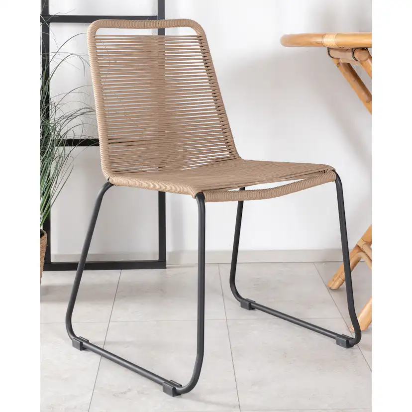 Cane Café table ø90cm - Bamboo+Lindos Stacking Chair - Black Latte