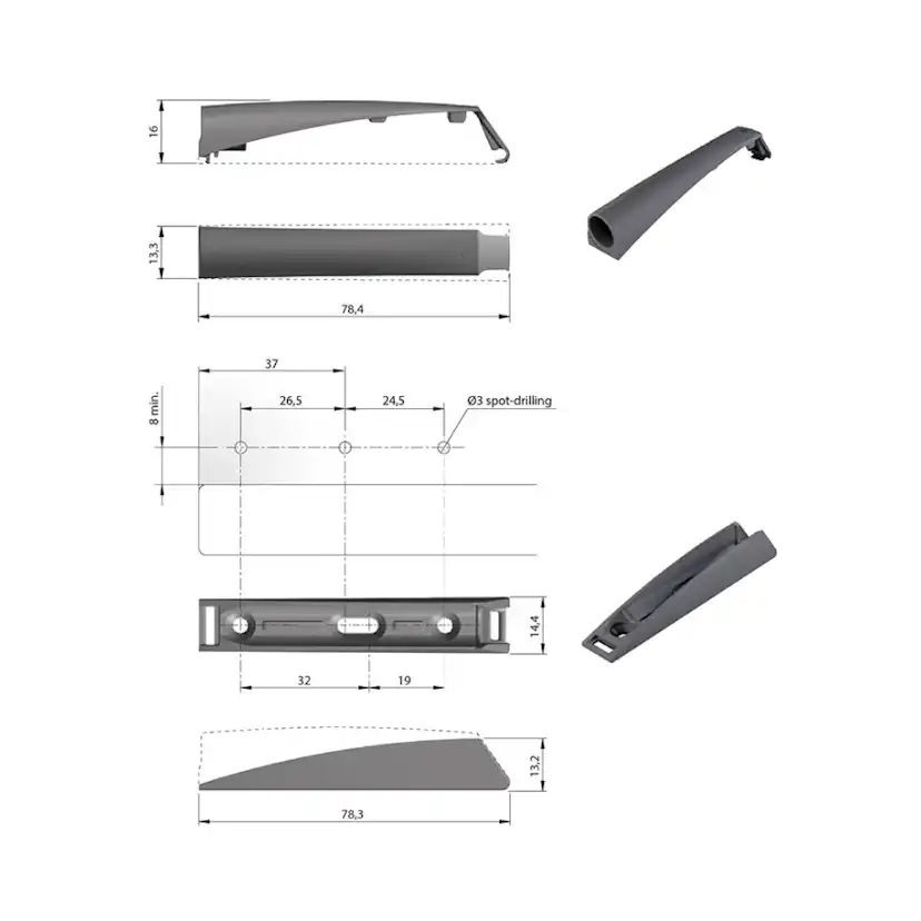 Luckdämpare Beslag Design K-push Komplett med Magnet