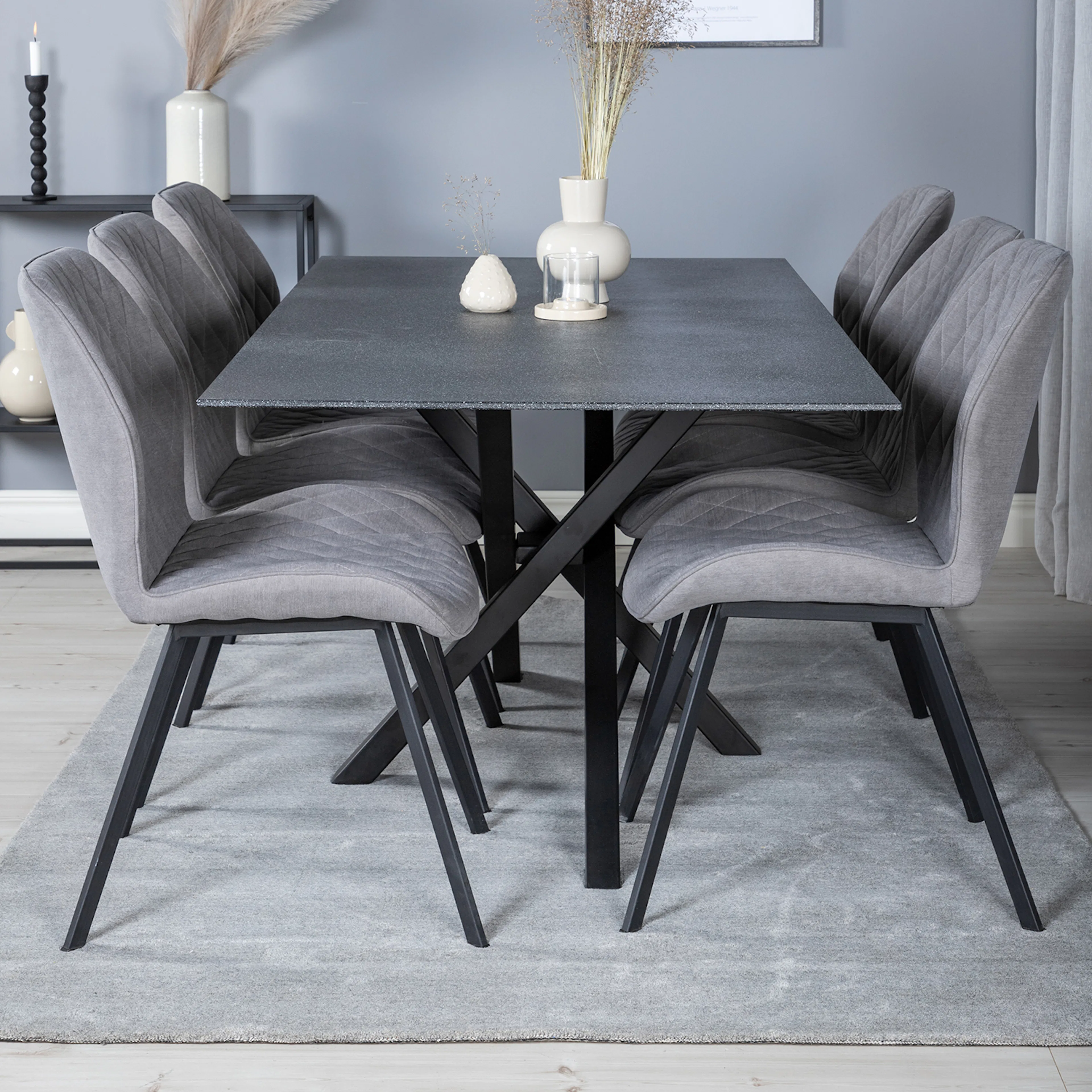 Piazza Dining Table 180x90 cm+Gemma  Dining Chair Grå/Svart/Grå