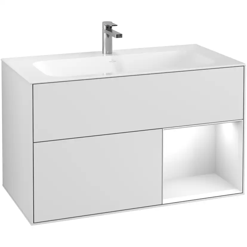 Tvättställsskåp Villeroy & Boch Finion G040GFMT Vit Mattlack/Vit Högblank med Väggbelysning, Lucka Höger