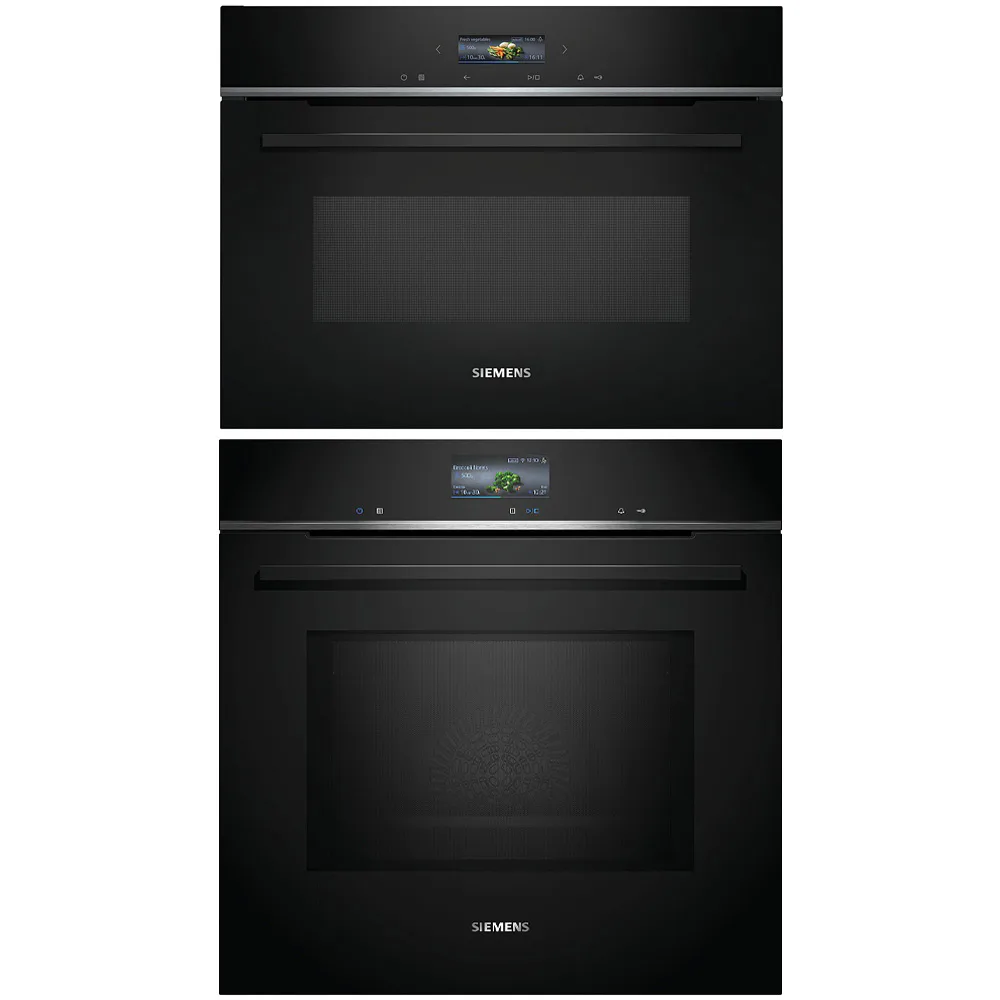 Ugn och Mikro Siemens iQ700 HM736G1B1 + CE732GXB1 Kombiugn Med Mikro För Inbyggnad Svart