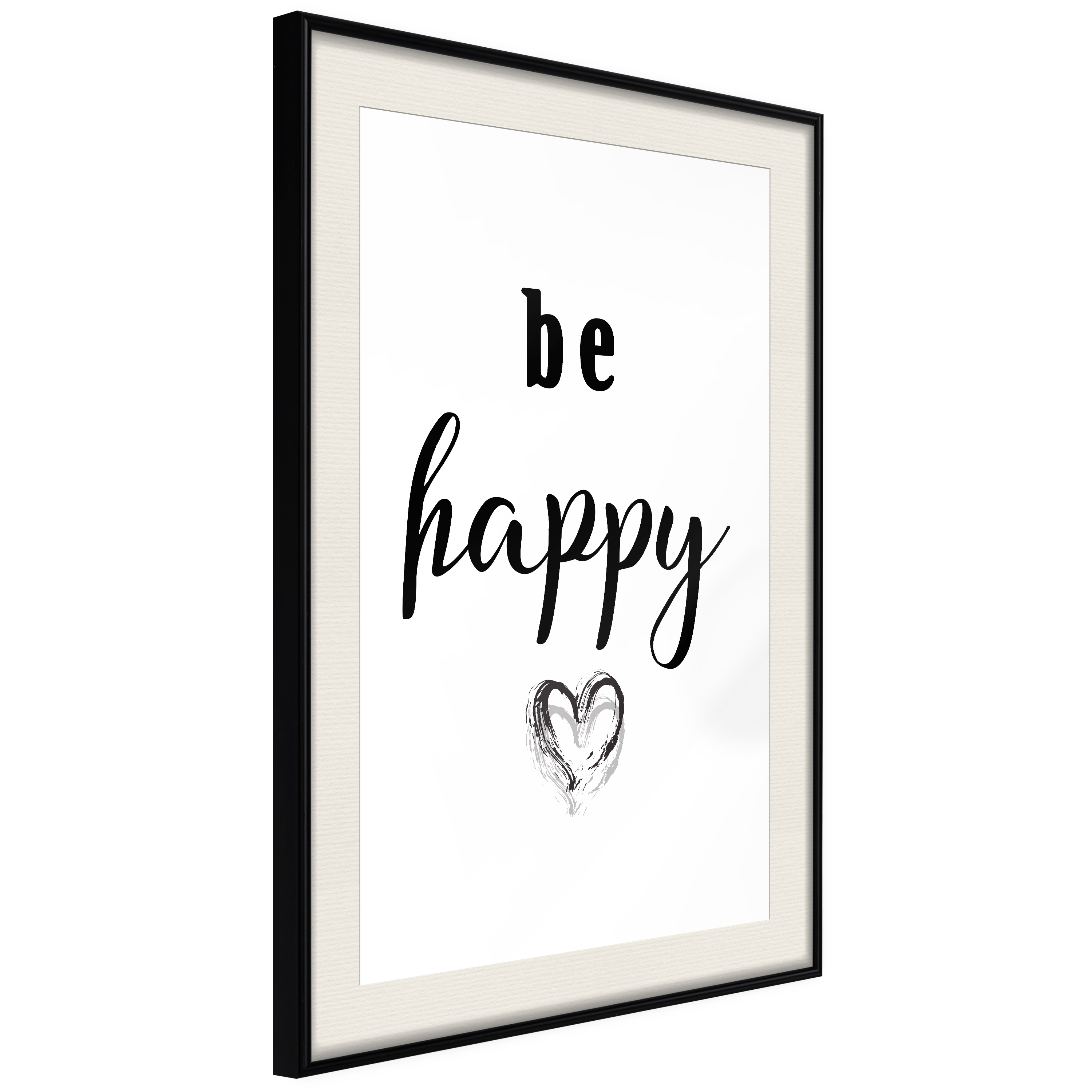 Affisch - Be Happy [Poster] 20x30 Svart ram med passepartout, 20x30 cm