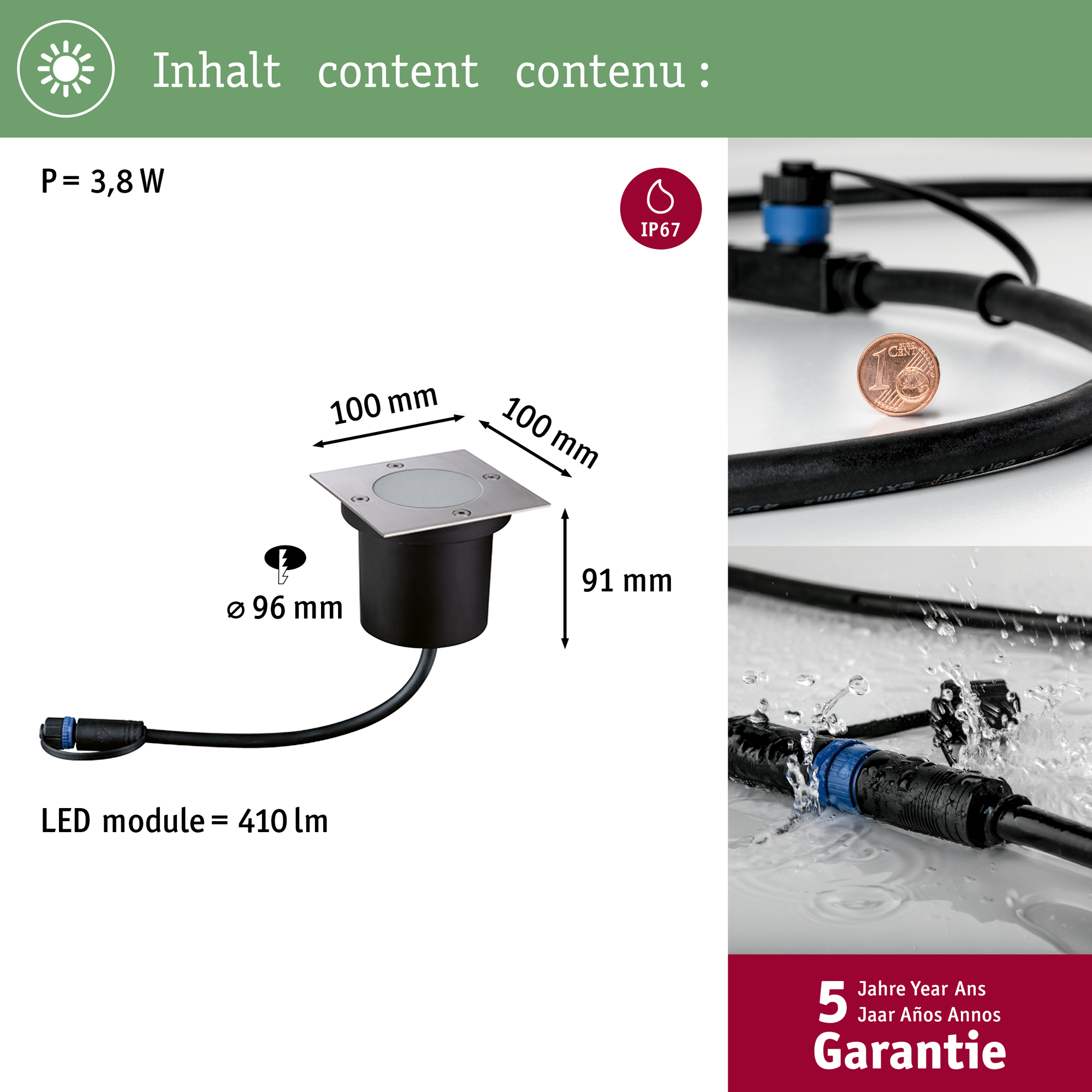 LED Infälld Markbelysning Paulmann Plug & Shine Floor Spot Kvadrat IP67 24V
