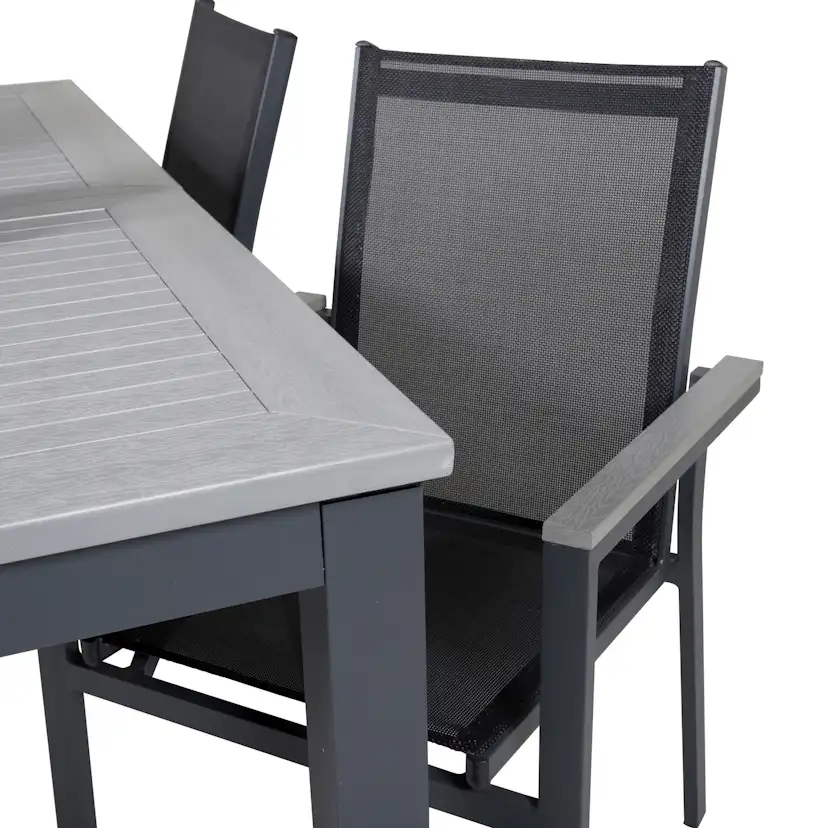 Albany Dining Table 160/240*100 - Svart Alu / Grey Aintwood+ Svart/Grå