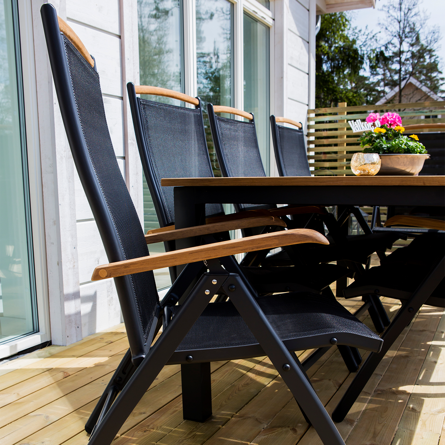 Panama - 5:pos Chair - Svart Alu/svart Textilene/Teak Svart