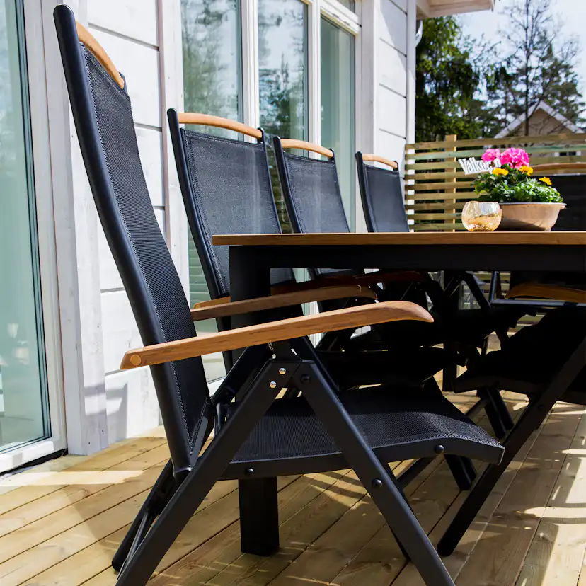 Panama - 5:pos Chair - Svart Alu/svart Textilene/Teak Svart