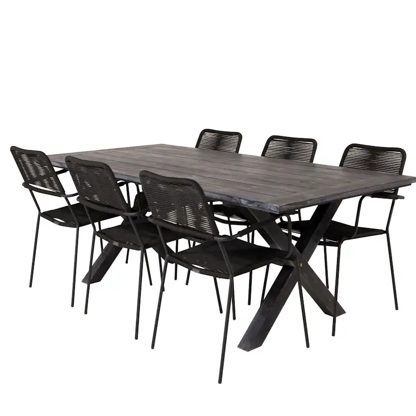 Rives Dining Table 200*100cm - Black Acacia+Lindos Armchair Svart/Svart