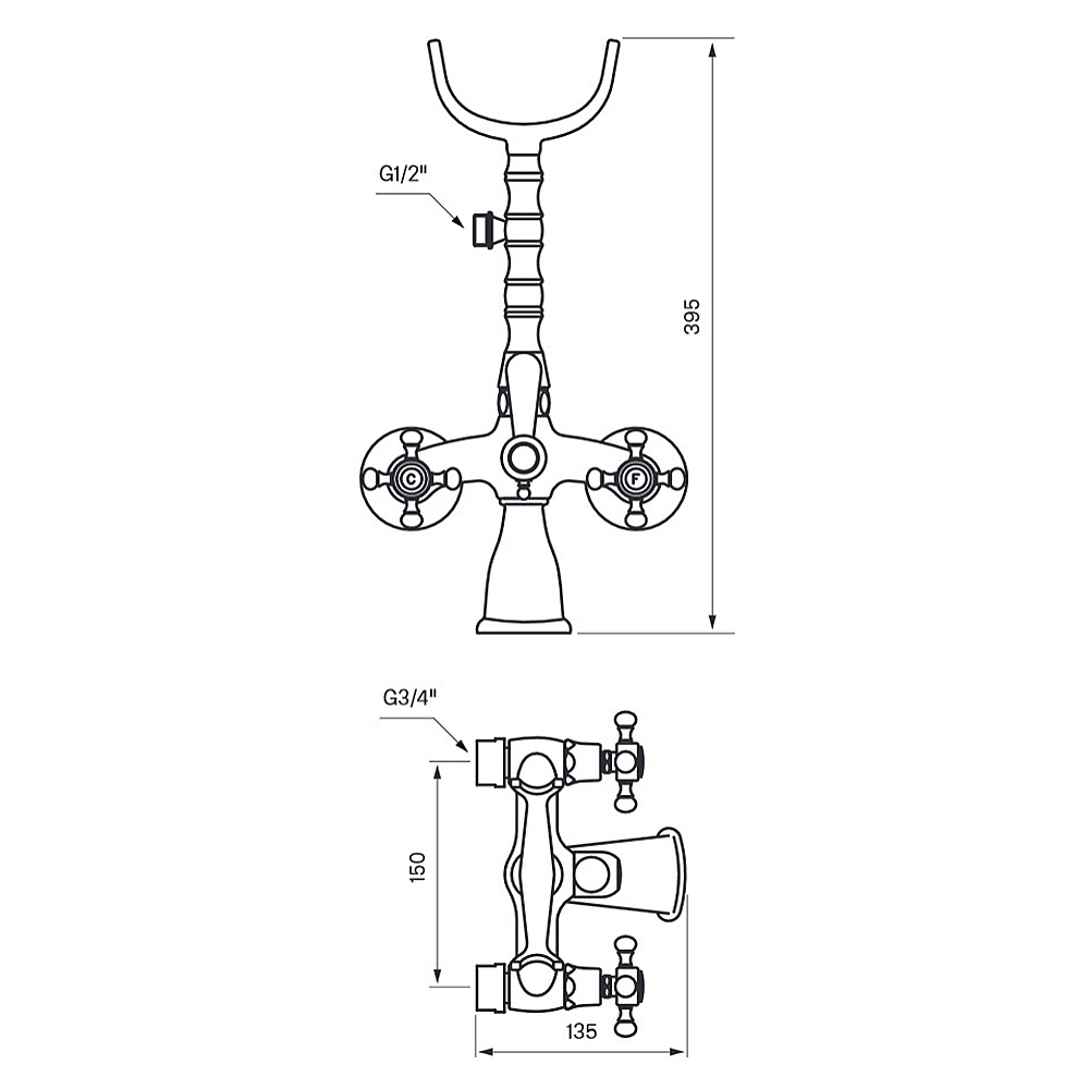 Badkarsblandare Tapwell Classic FBLV 023-150 med Handdusch