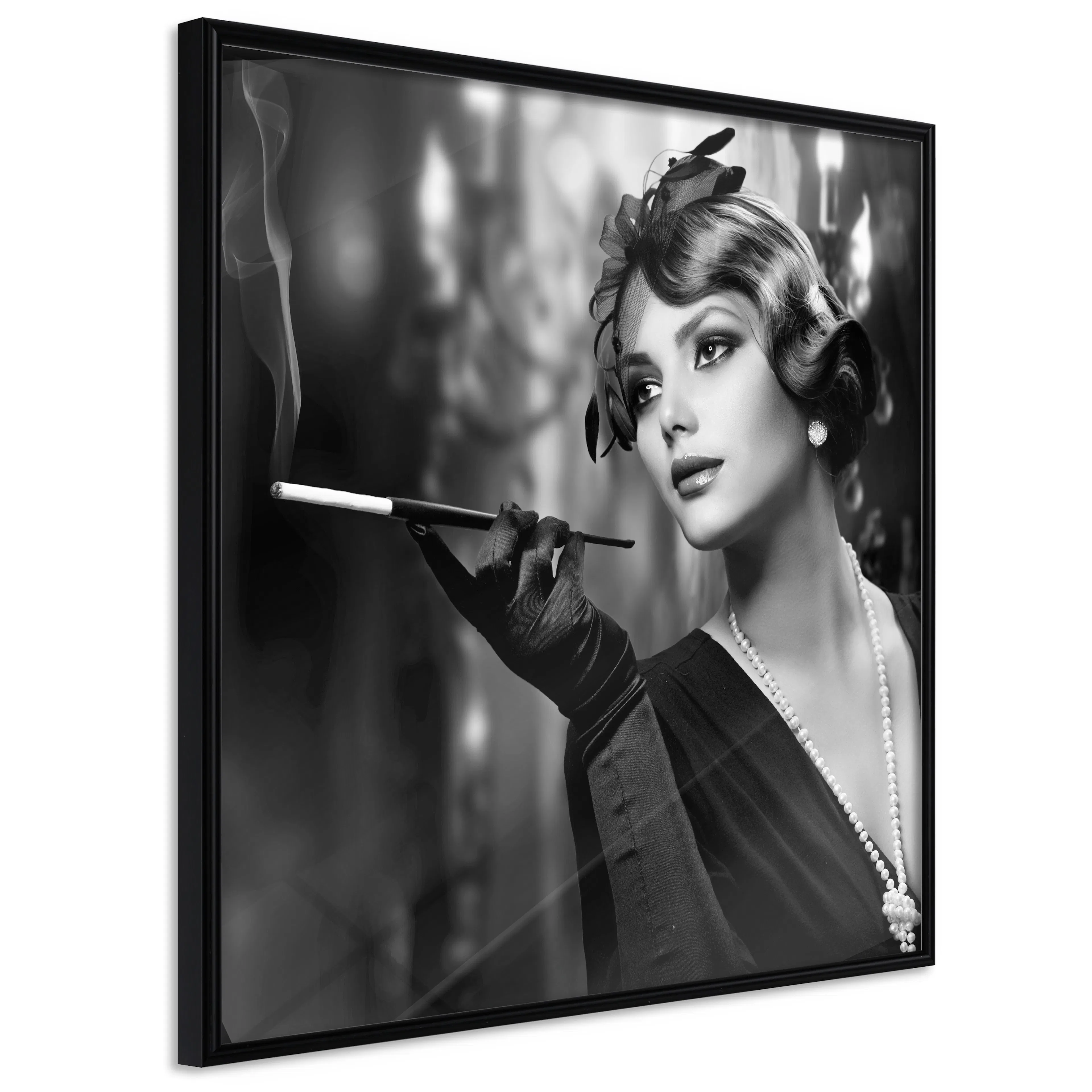 Affisch - Lady with Cigarette [Poster] 20x20 Svart ram, 20x20 cm