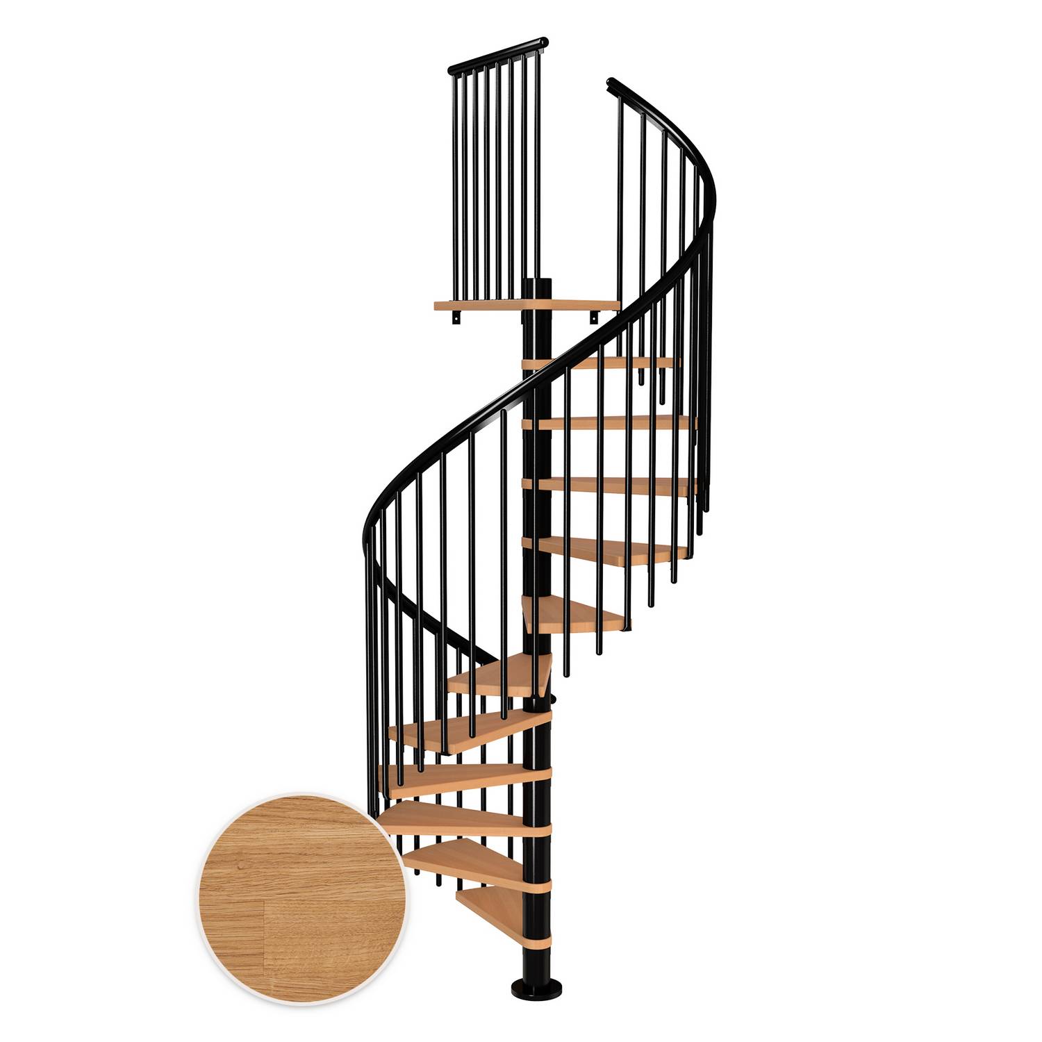 MONTREAL spiral ek oljad svart CLASSIC4 11T Ø140 Svart, D: 1400 mm, Golv till golv höjd: 2500-2860 mm, 11+1 steg