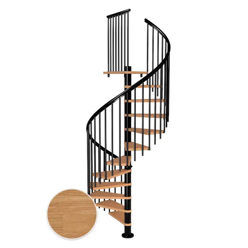 MONTREAL spiral ek oljad svart CLASSIC4 11T Ø140 Svart, D: 1400 mm, Golv till golv höjd: 2500-2860 mm, 11+1 steg