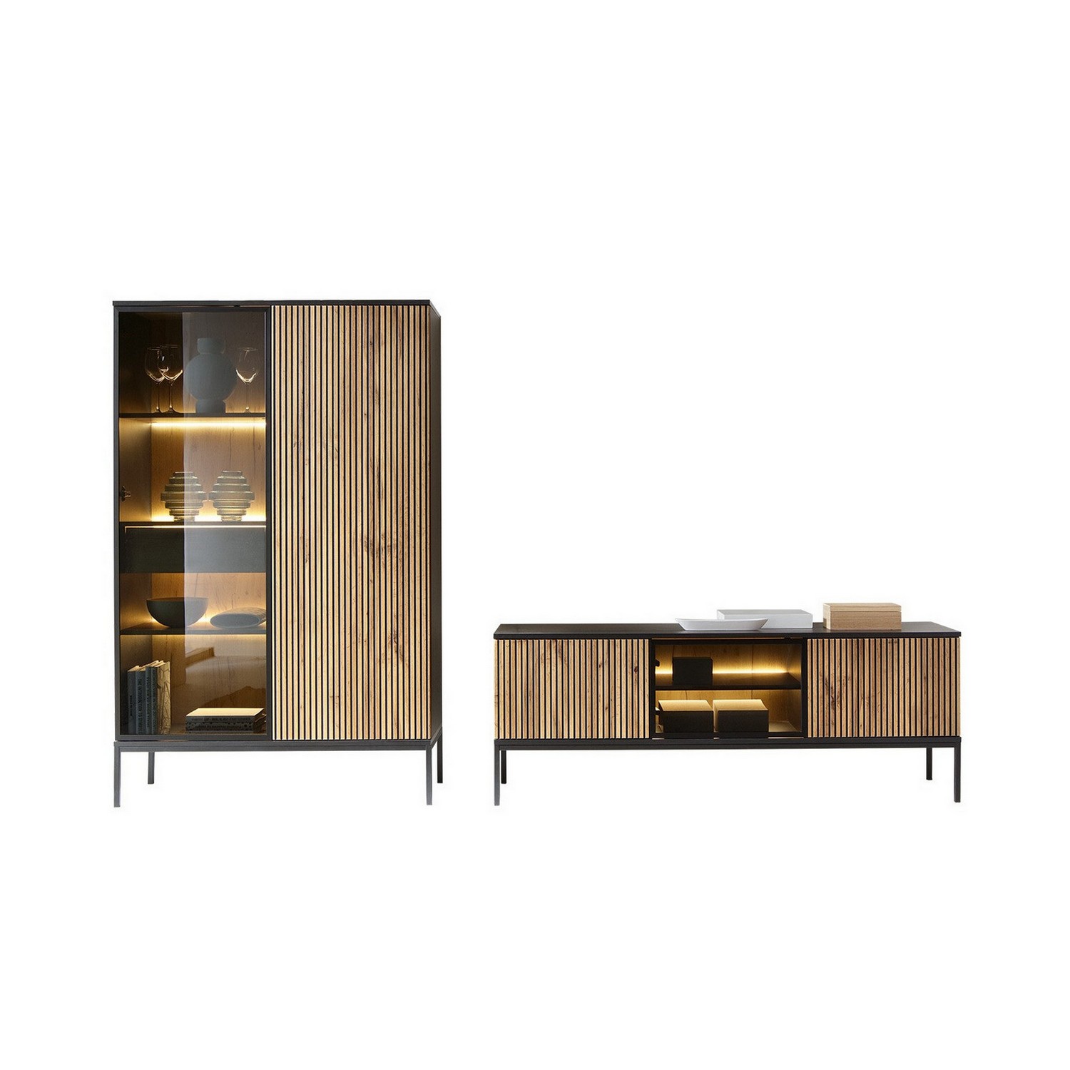 Möbelset Scandinavian Choice Klinkerville till Vardagsrum, TV-Bänk & Vitrinskåp