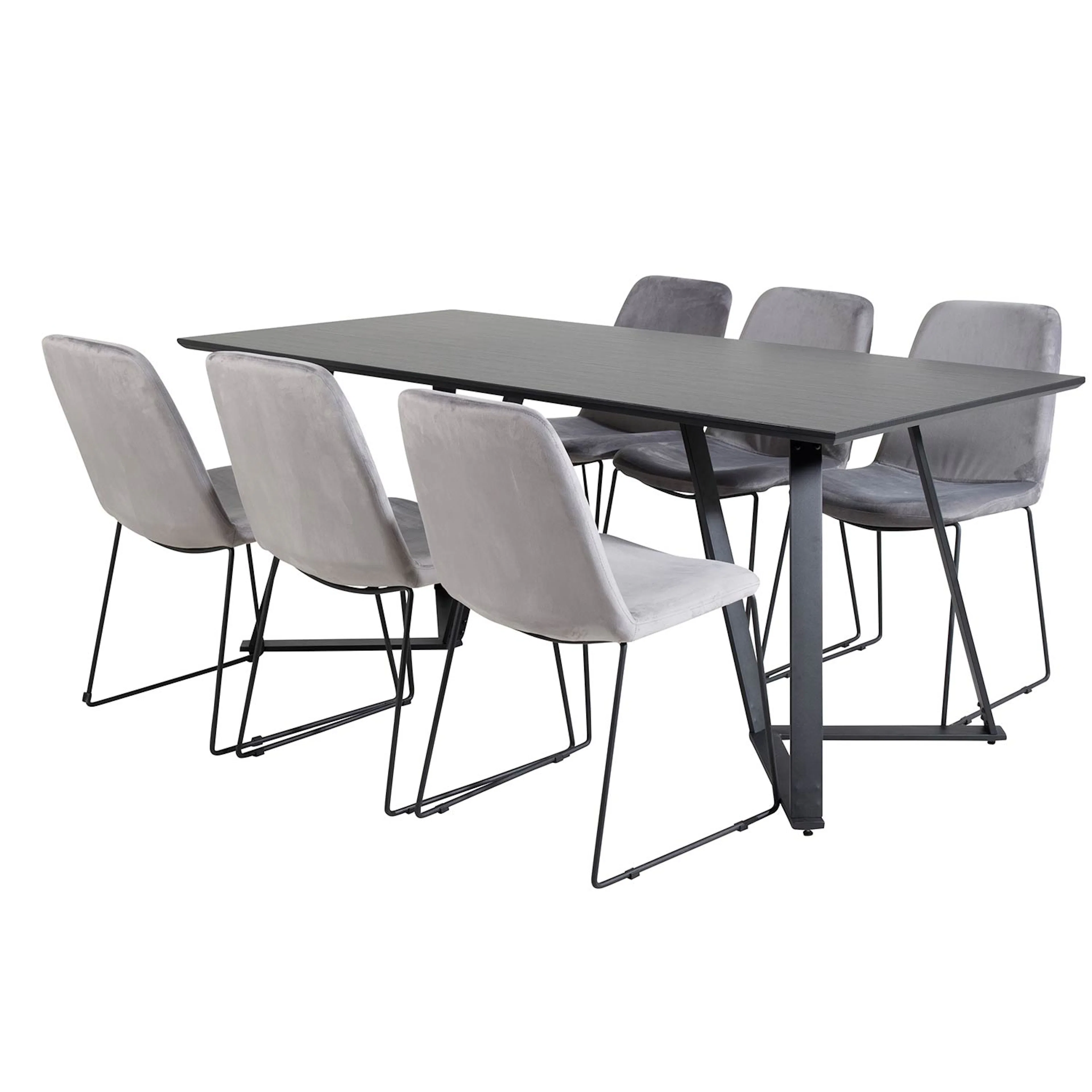 Marina Table - Black top /MuceChair - -gråVelvet_6 Svart/Grå
