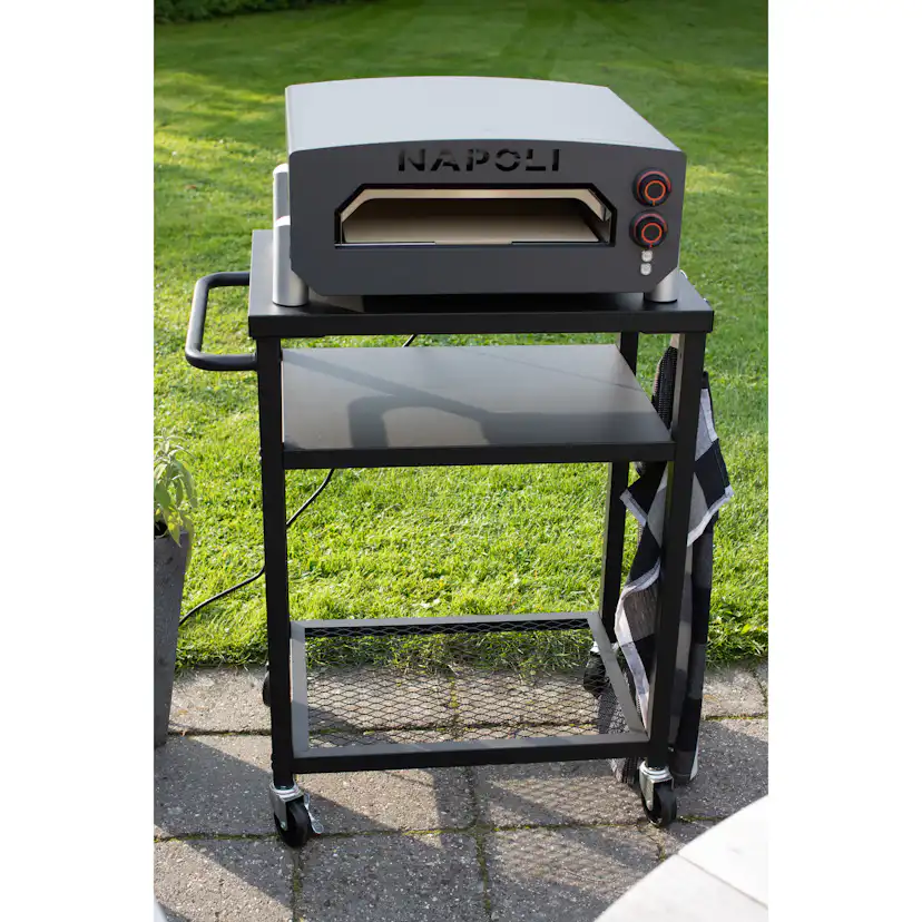 Bord NAPOLI Till Pizzaugn i Stål med Svängbara Hjul & Hylla