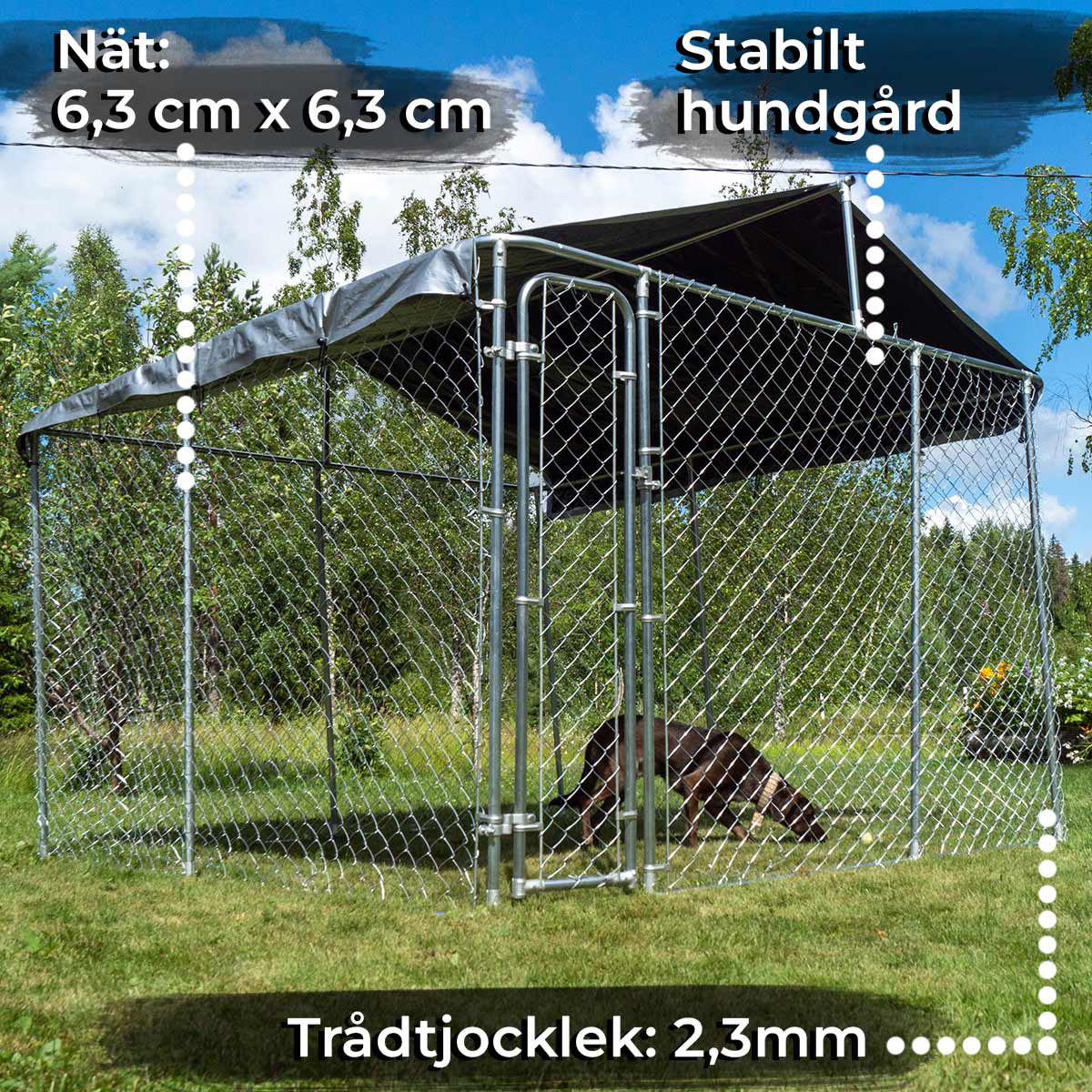 Trekker hundgård med tak, 3 x 3m 3x3 m