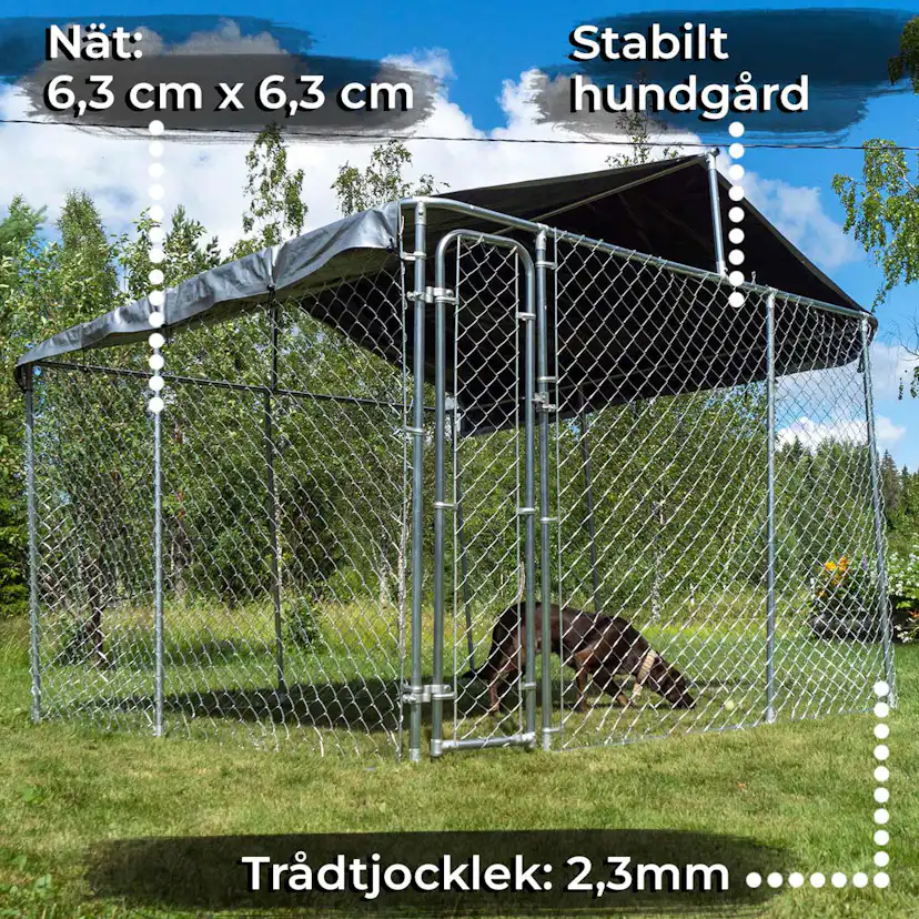 Trekker hundgård med tak, 3 x 3m 3x3 m