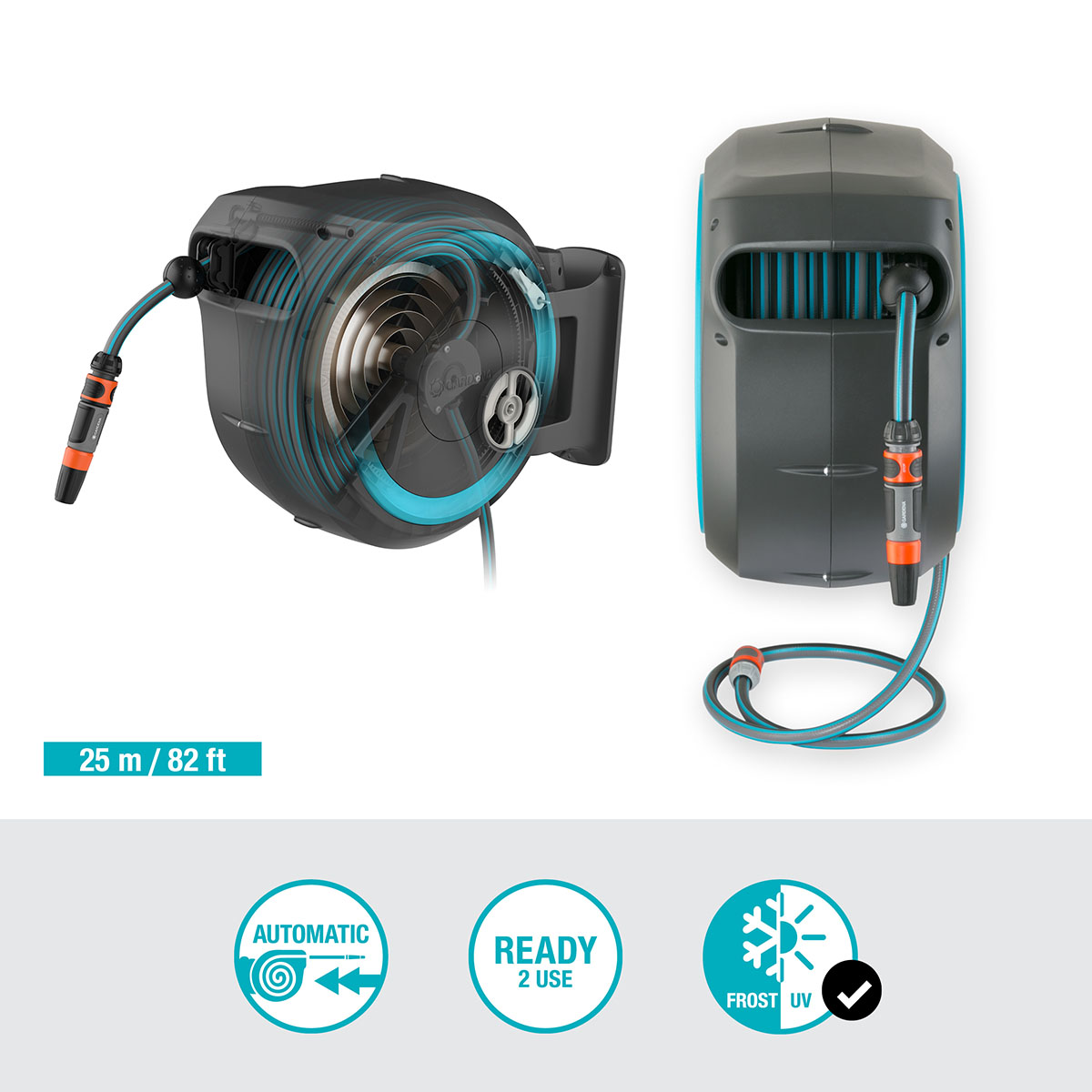 Slangbox Gardena RollUp M/L 25 m Turkos