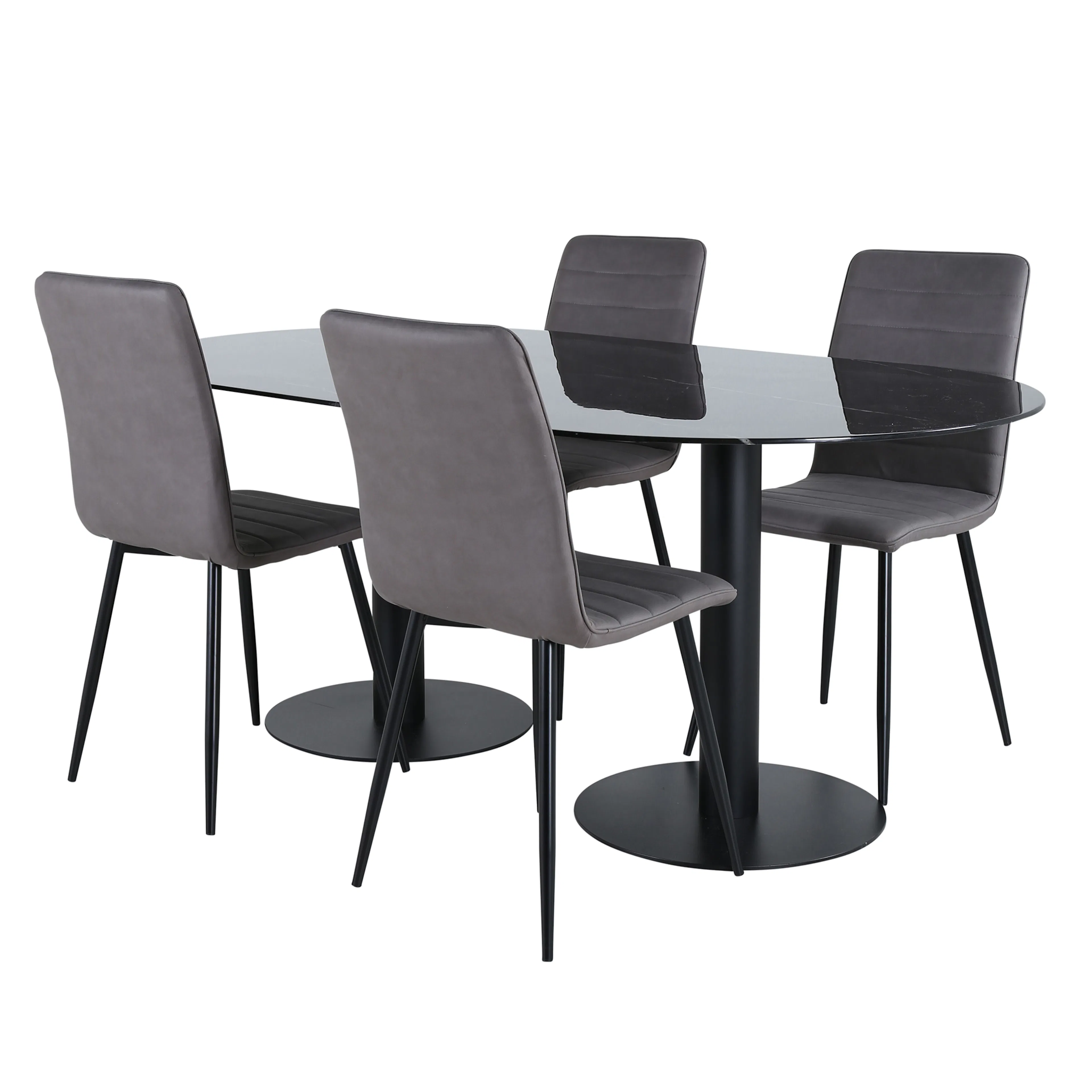 Pillan Oval Dining Table - Black / Black Glass Marble+Windu Grå