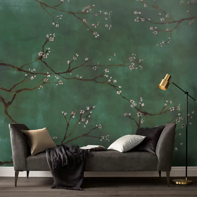 Fototapet Art For The Home Kinesisk Blommor Grön 280x300cm
