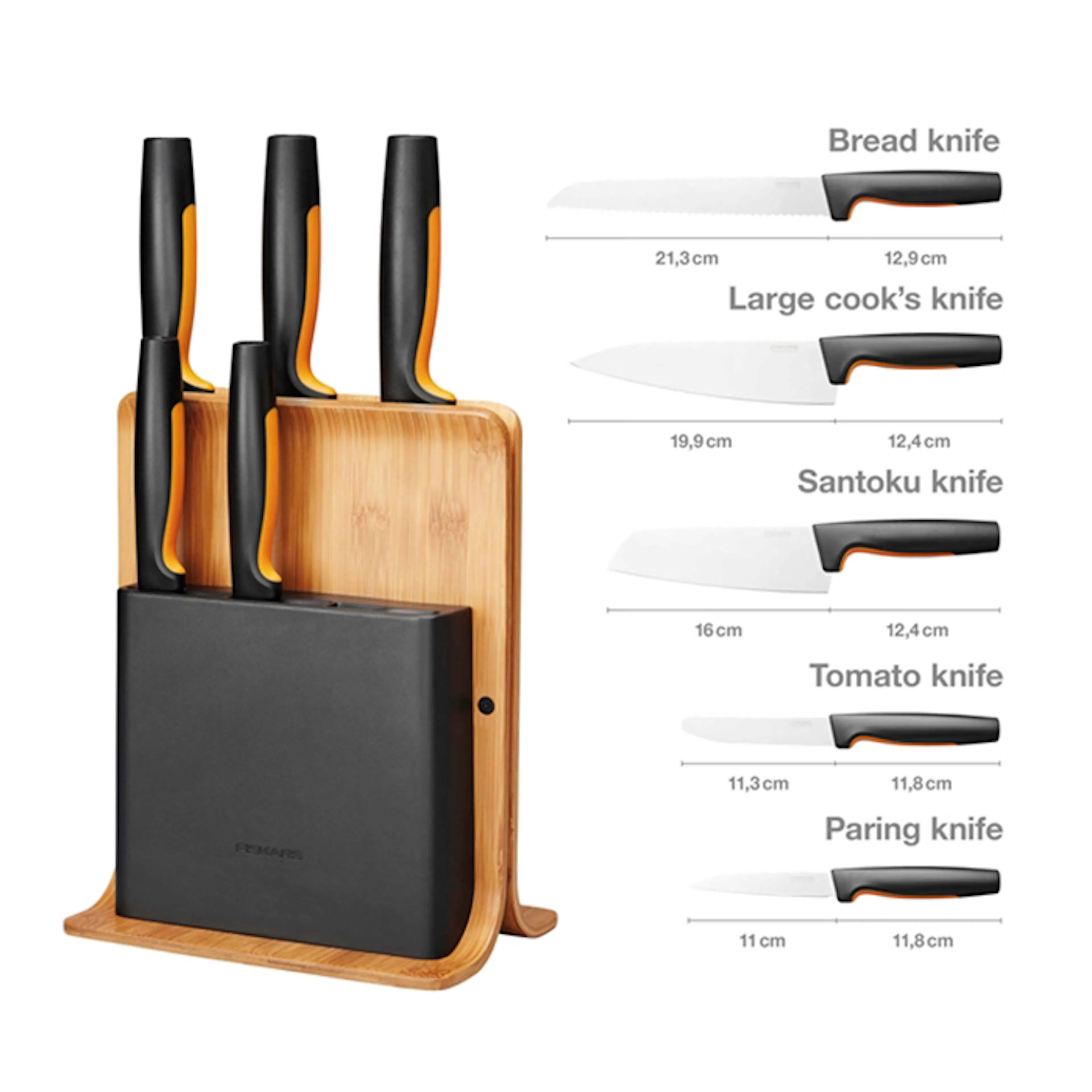 Knivblock Fiskars Functional Form i Miljövänligt Bambu Inkl 5 Proffessionella Knivar