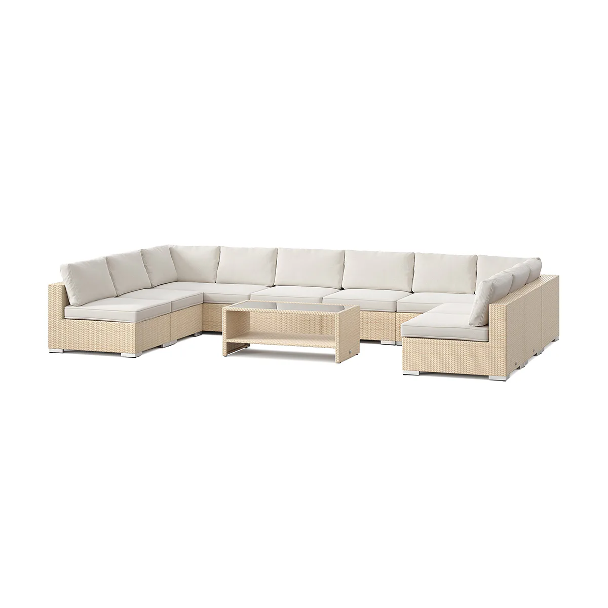 Loungegrupp Comfort Garden Bahamas U-formad utomhus loungegrupp med öppet avslut, 9-sits med bord och hylla