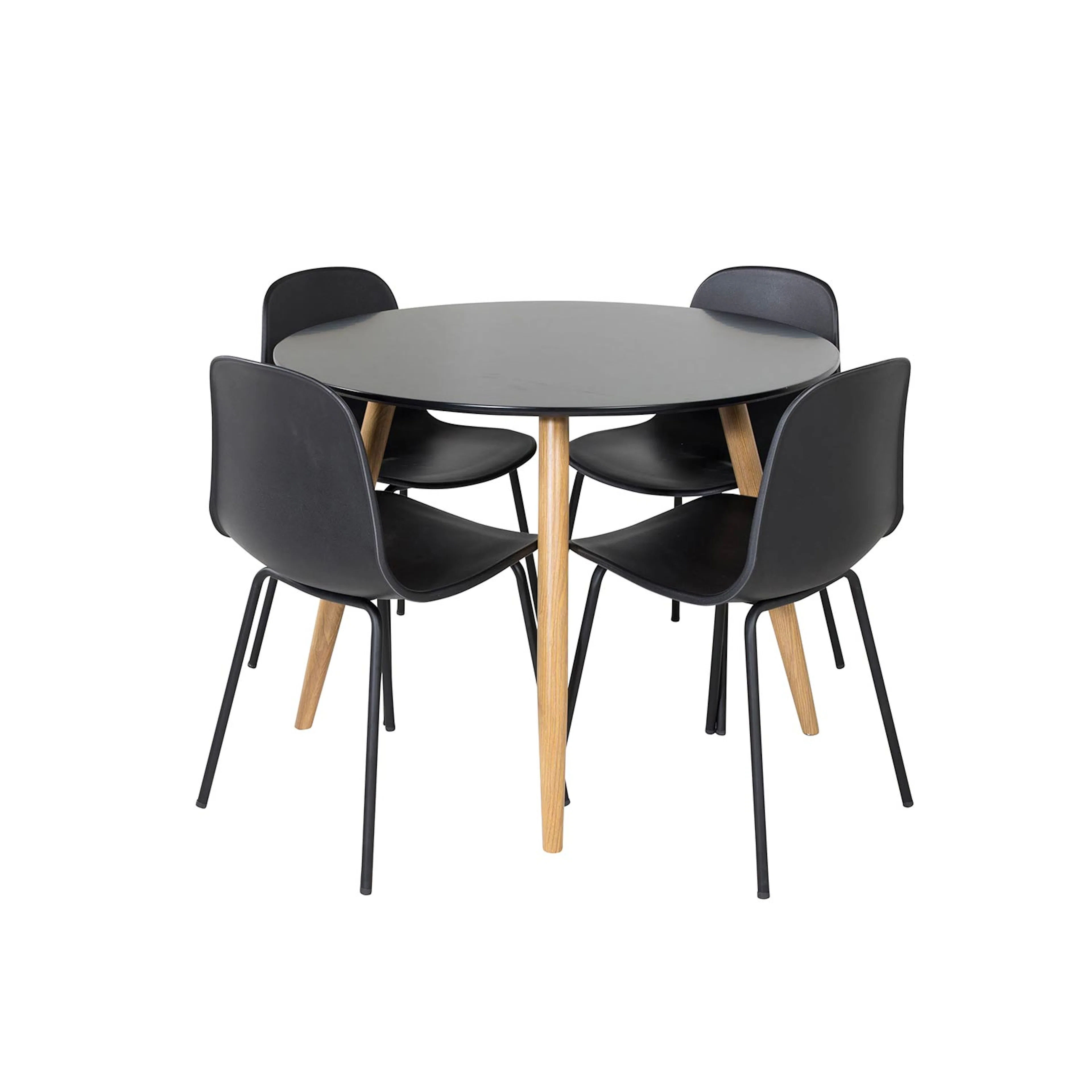 Plaza Round Table -Black / Oak+Arctic Chair-Black Plastic_4 Svart/Ek