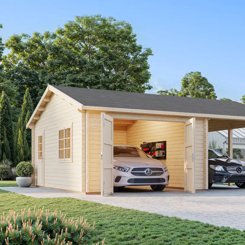 Garage Palmako Roger med Carport 36,5 m2 och Slagport