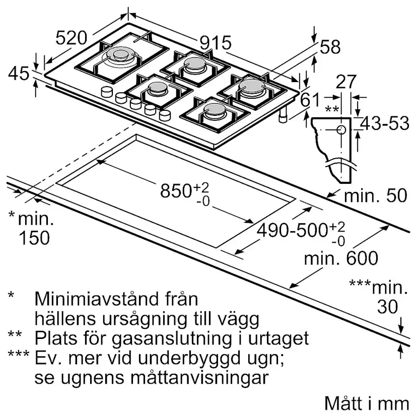 Gashäll Siemens iQ700 med stepFlame Svart 90cm med Smart Uppkoppling