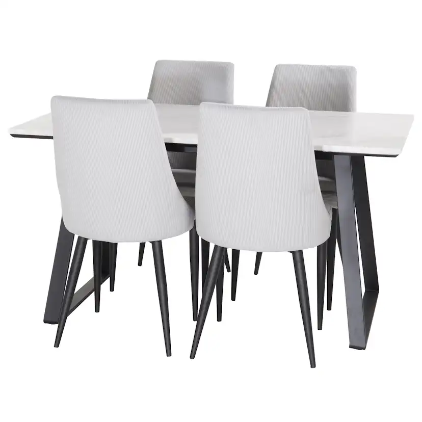 Matgrupp Venture Home Estelle Fyrkantigt Matbord i Marmor 140 cm & 4 Laura Stolar