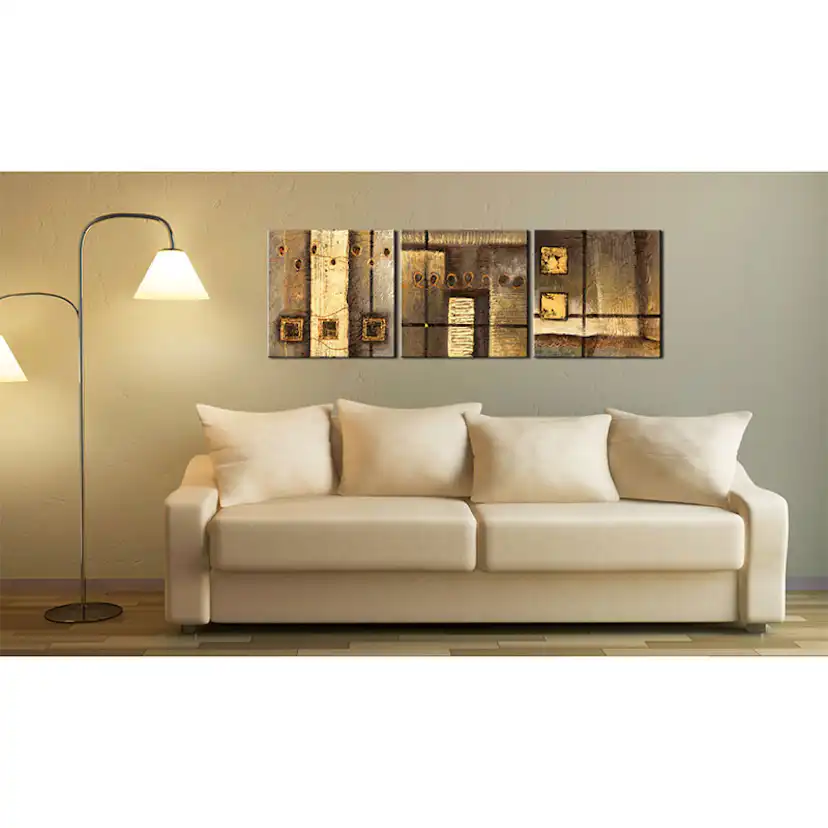 Handmålad Tavla Arkiio Guld Sammansättning 150x50