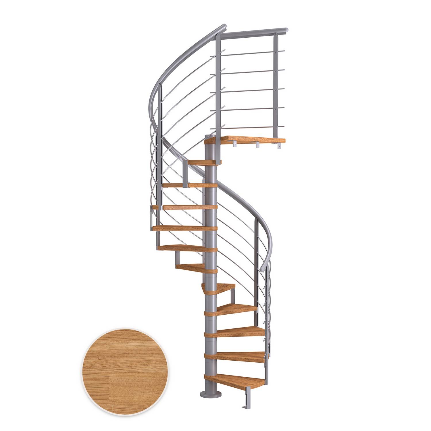 MONTREAL spiral ek oljad pearl grey DESIGN 12T Ø120 Pearl Grey, D: 1200 mm, Golv till golv höjd: 2700-3090 mm, 12+1 steg