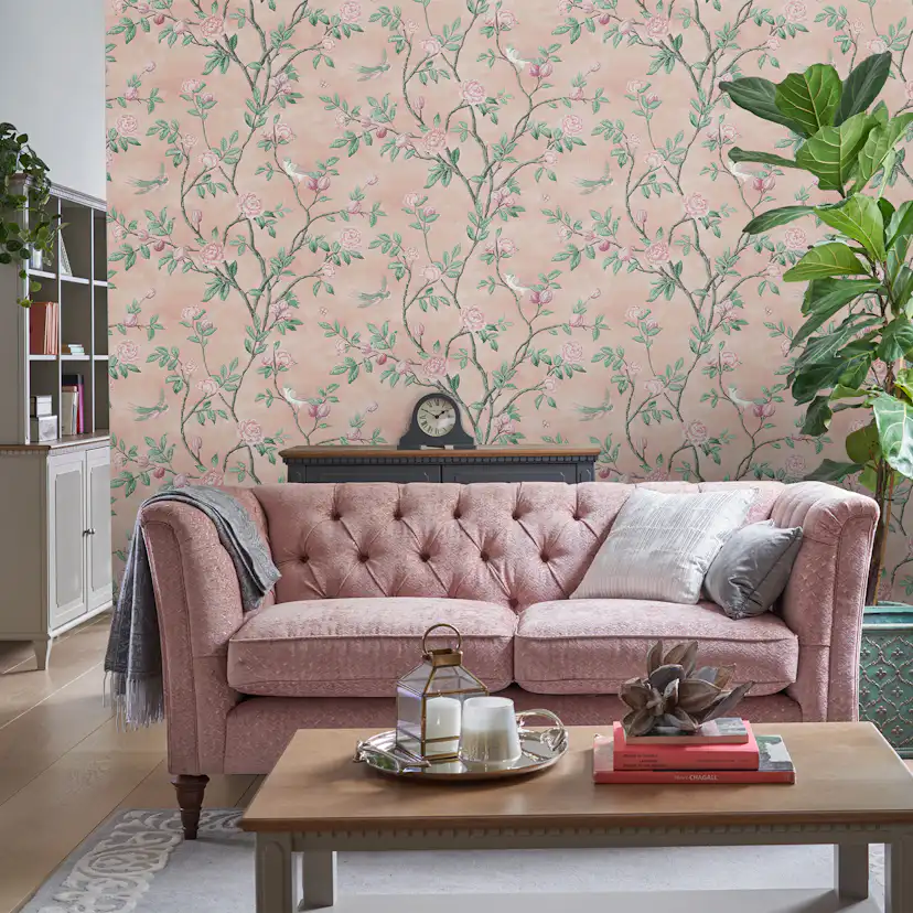 Tapet Laura Ashley Eglantine Blush EasyUp, Mönstrad Flerfärgad