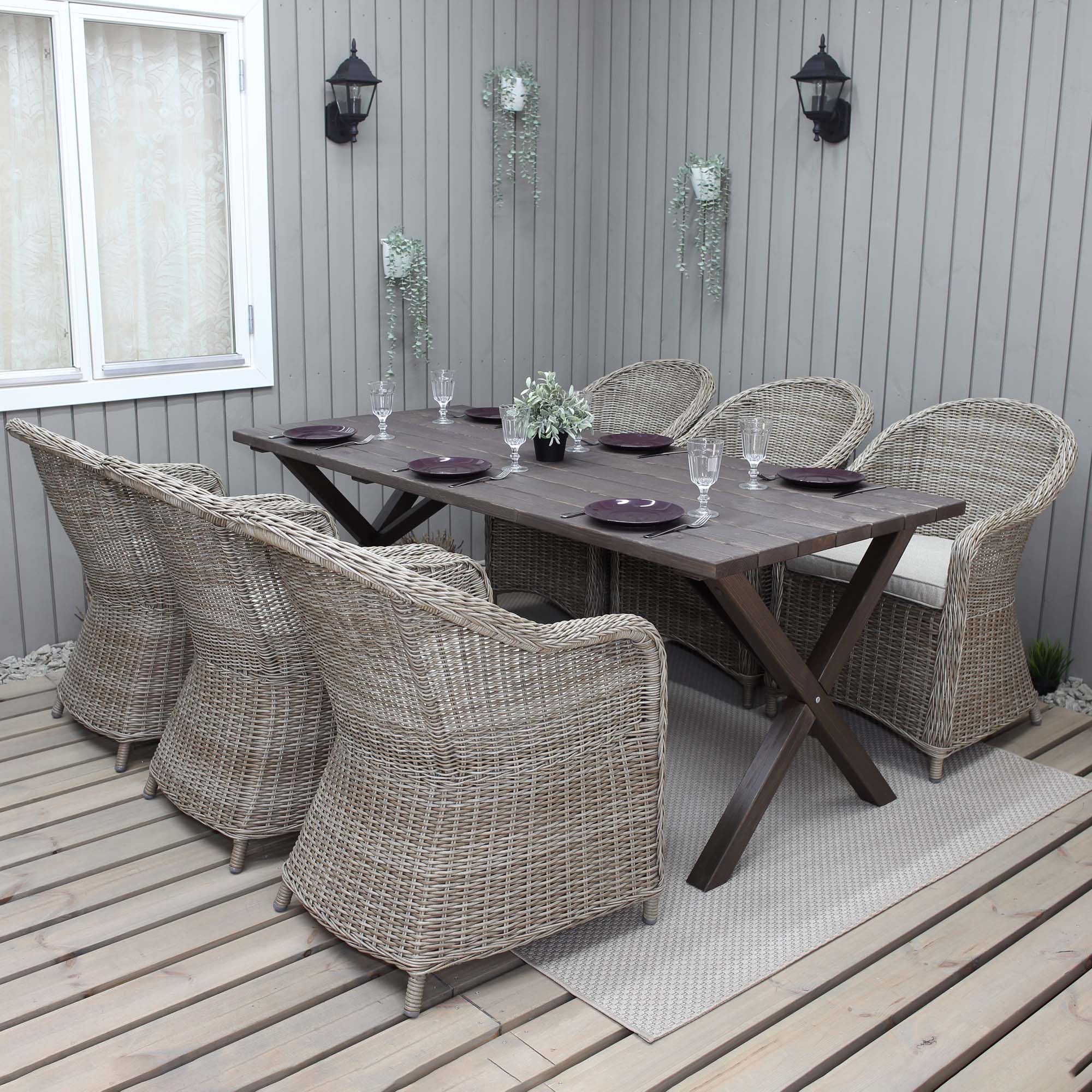 Matgrupp Utomhus Baltic Garden 190 cm bord & 6 Belize naturfärgade stolar