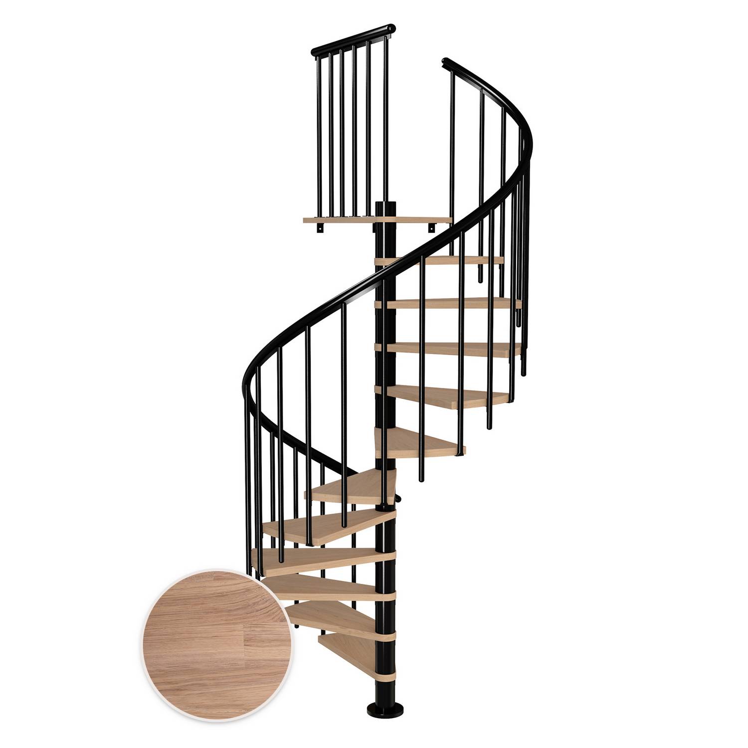 MONTREAL spiral ek vit oljad svart CLASSIC3 11T Ø160 Svart, D: 1600 mm, Golv till golv höjd: 2500-2860 mm, 11+1 steg