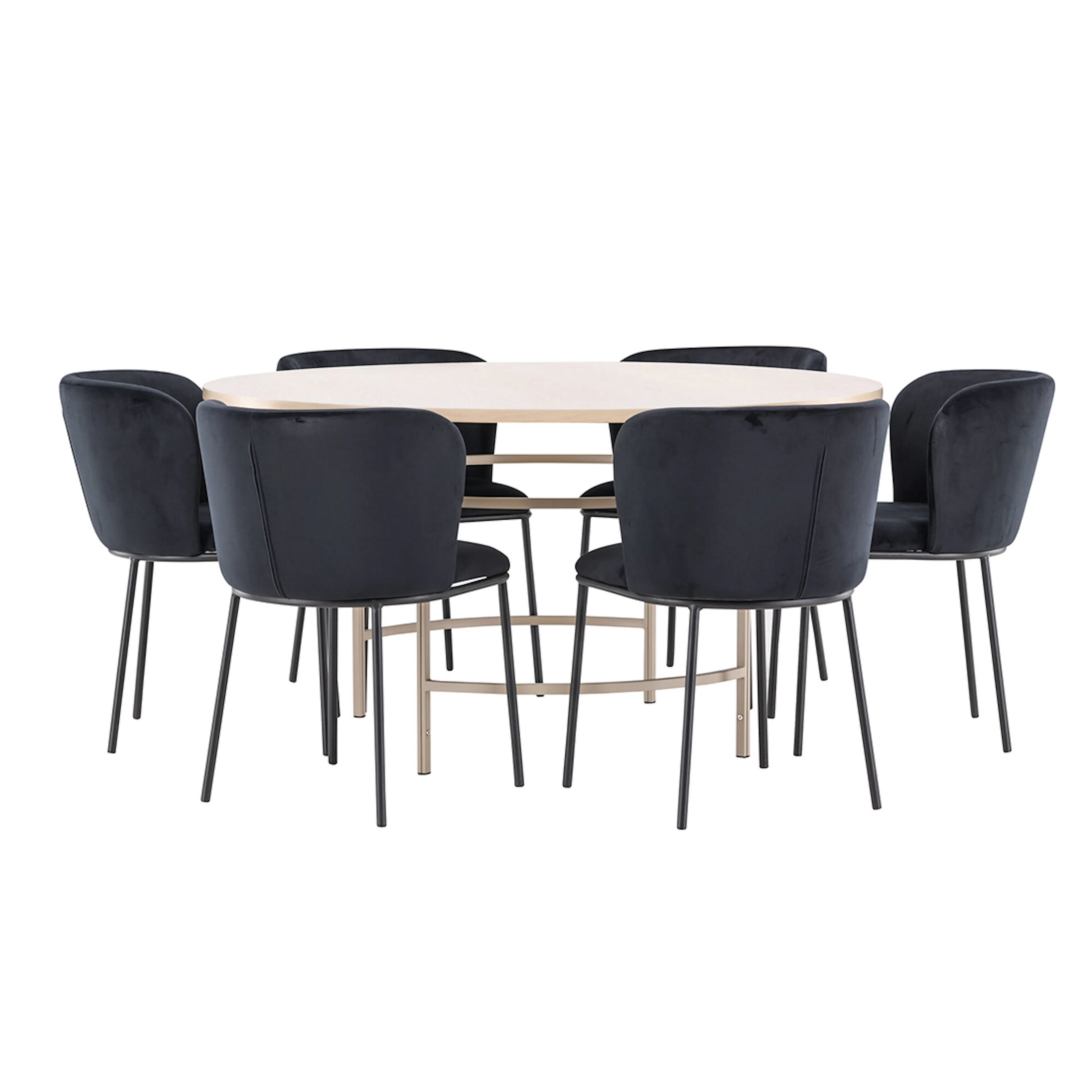 Copenhagen Table - Whitewash/Beige with 6 Edina Chair - Blac Färg: Vittvätt/Beige/Svart