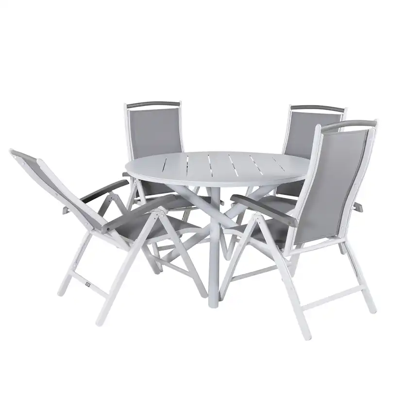Alma Dining Table - White Alu - ø120cm+Albany 5:pos Chair - Vit